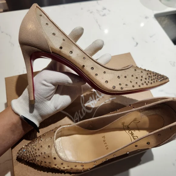 Louboutin Follies Strass Crystal Nude Heels - Picture 5 of 16